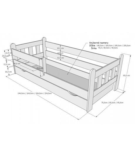 Detská posteľ stano, sivá - rozmer 160x80 cm, šírka (cm): 80,dĺžka (cm): 160