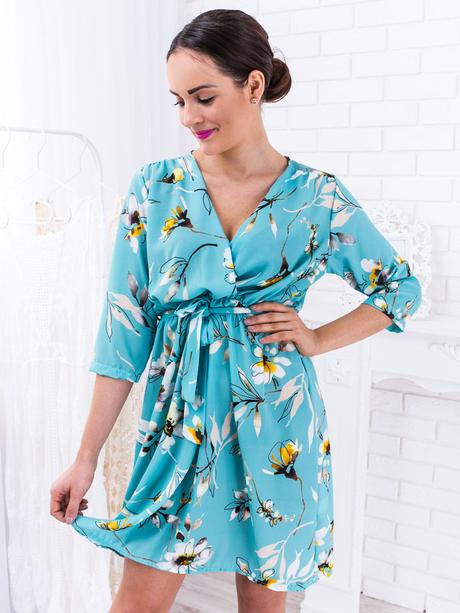 Tyrkysové kvetované šaty uni, 