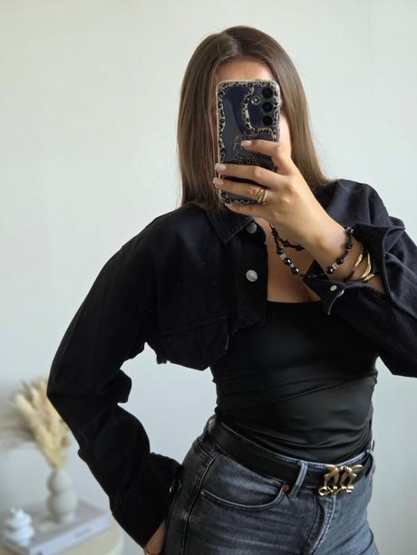 Crop rifľová bundička/košeľa m/l/xl, bershka,l