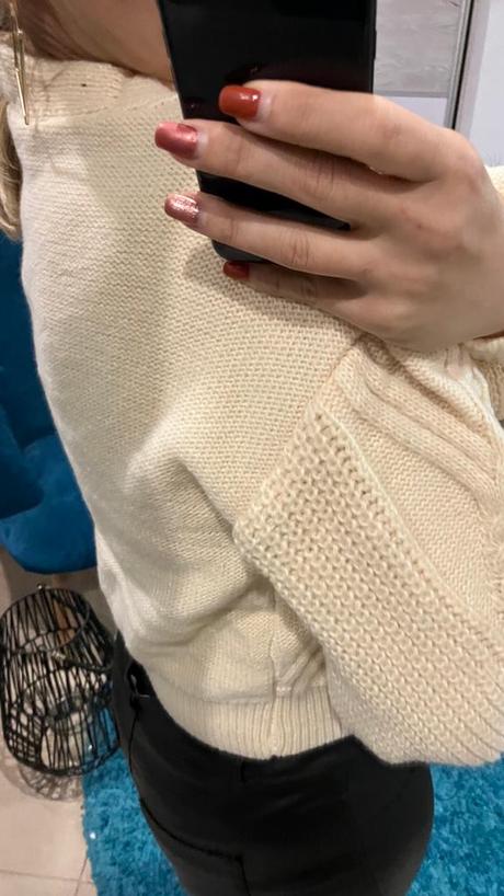 Vzorovaný pletený sveter s balónovými rukávmi, l / m / s / xl