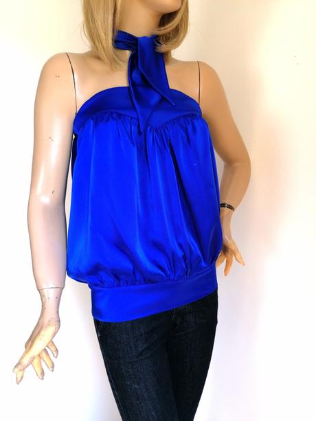 Letný top z modrého hodvábu, s