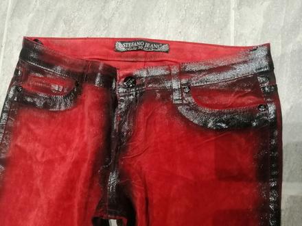Luxus červené jeans stefano v40, jeans v30, 40