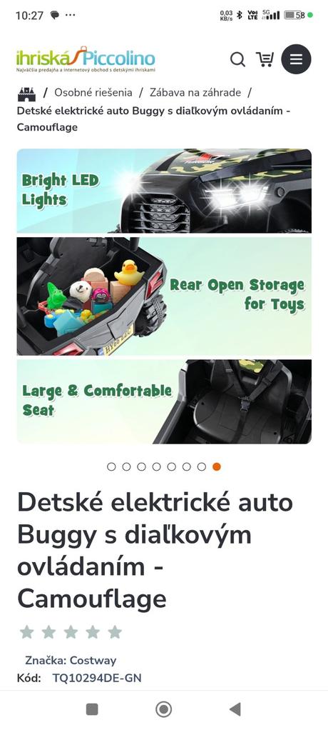 Elektrické autíčko na diaľkové ovládanie buggy, 