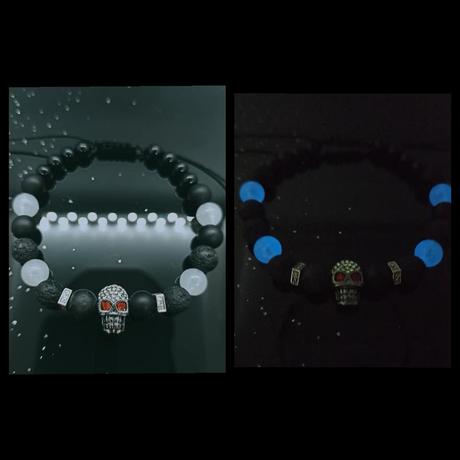 Pánsky náramok lávový kameň+ fosforove korálky, 