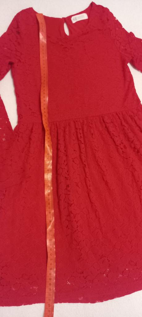 Sviatočné čipkované červené šaty h&m 8-10 rokov, h&m,134
