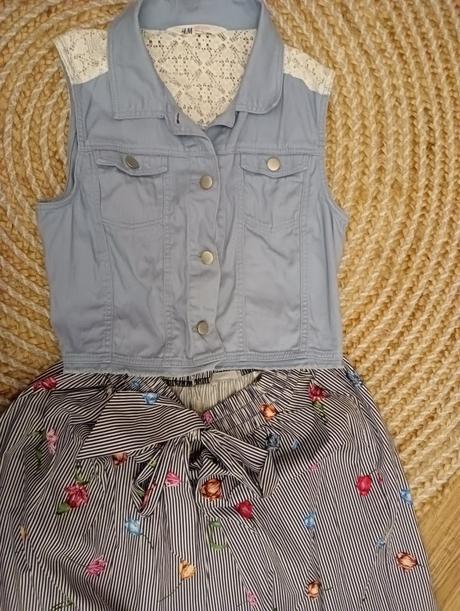 H&m komplet kvetovanopružkovaná sukňa s vestou, h&m,s