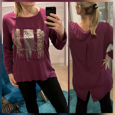 Tričko s potlačou a kamienkami cyklámenové (uni), l / m / s