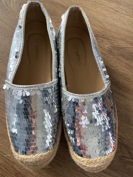 Flitrove strieborné espadrilky, 39