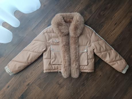 Hnedá kožená zateplená bunda, 40 / 42 / l / xl