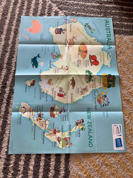 Veľká mapa austrália/nový zéland pre deti, 