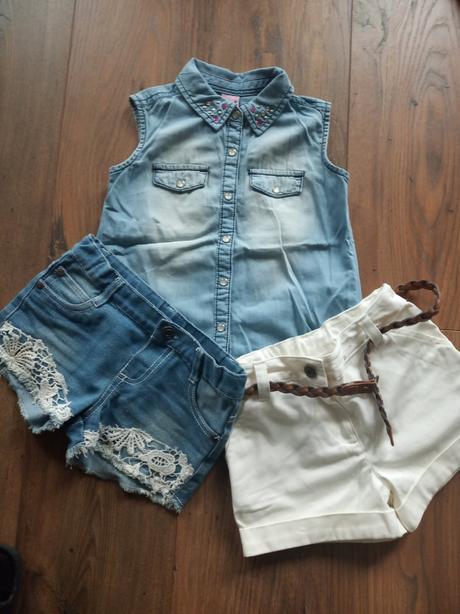 Set pre dievčatko riflová košieľka + 2ks kraťasy, next,110