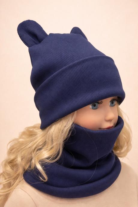 Detský set čiapka + nákrčník s uškami, 74 - 140