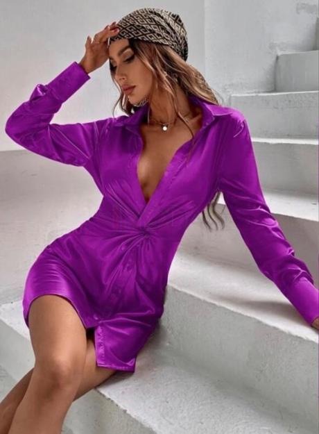 Fialove satenove śaty, s