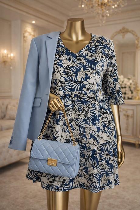 Donna divina modro-biele kvetované šaty, 40