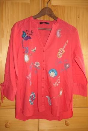 Desigual vysivana nova cervena bluzka/tunika, desigual,l / m
