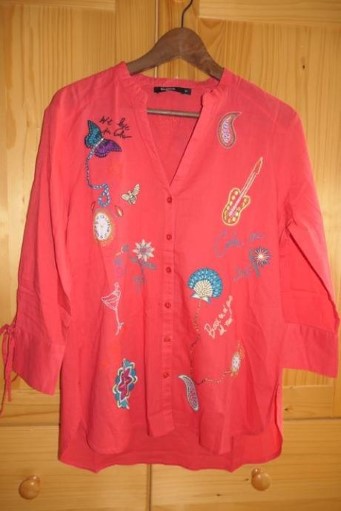 Desigual vysivana nova cervena bluzka/tunika, desigual,l / m