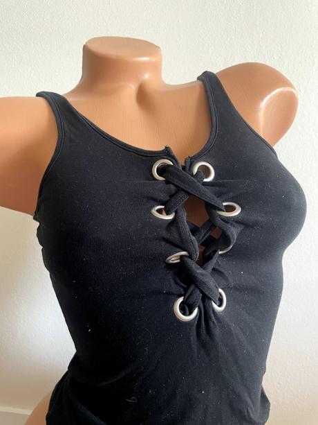 Čierny body top so šnurovačkou, xs, xs
