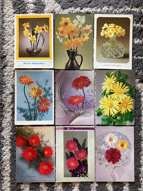 Retro pohľadnice kvety 80-90te roky, 