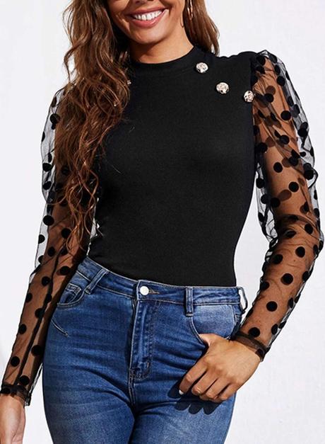 Top dots s bodkov. rukávmi a gombíkmi, s / xs