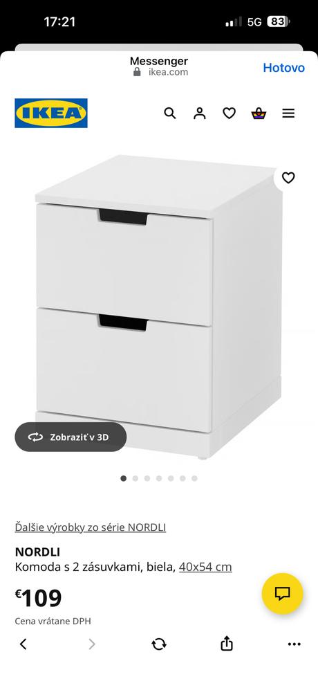 Nordli komoda s 2 zásuvkami, biela, 40x54 cm, ikea,