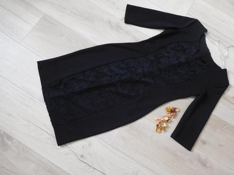 Čierne dámske šaty s čipkou stredom, pružné-36, 36