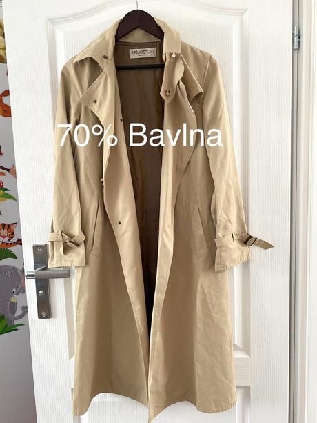 Klasický bavlnený béžový dlhý trenčkot, m