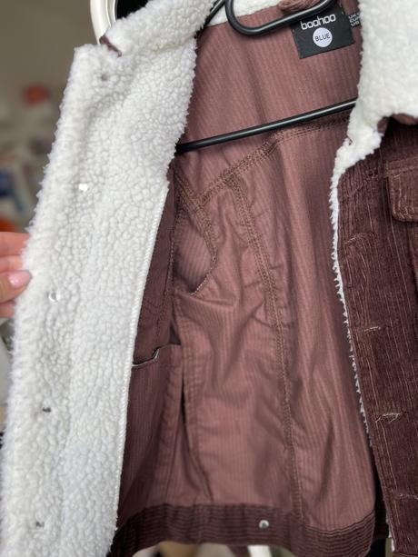 Boohoo hnedá menčestrová bunda s kožušinou, xs