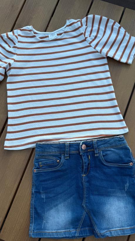 Pruhované tričko s nariaseným rukávom zara, zara,128