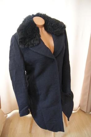 Tmavo modrý kabát s kožušinou xl, xl