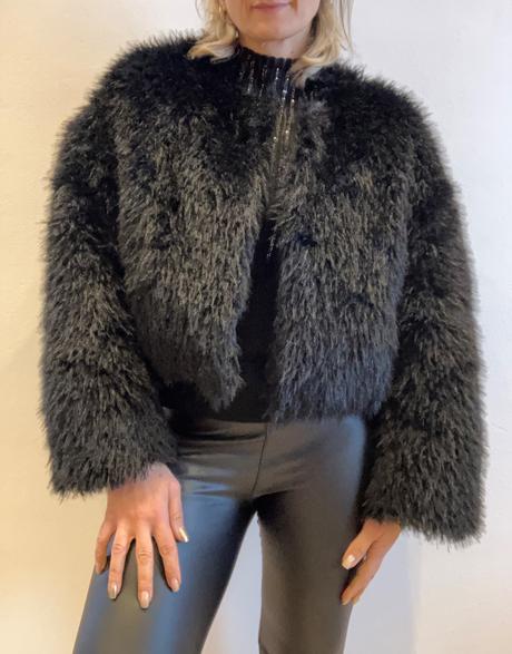 Dámska bunda z umelej kožušiny čierna (uni), l / m / xl