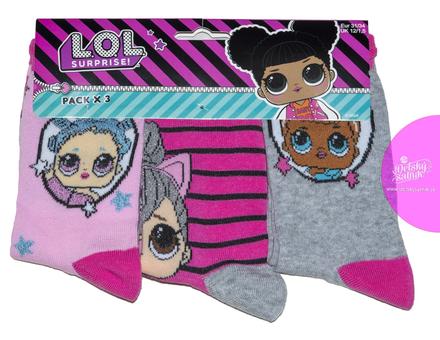 Dievčenské ponožky lol 3 kusy v balení vzor 3, 23 / 24 / 25 / 26