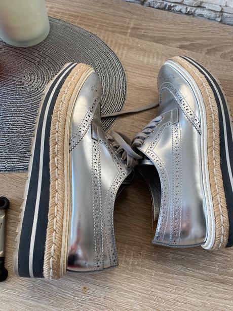Prada silver leather lace-up derby shoe 38.5, prada,38