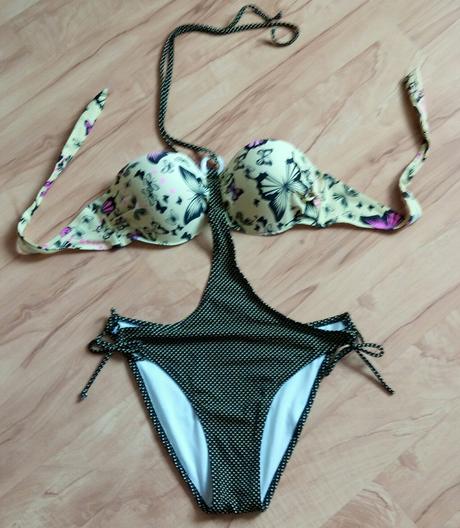 Žlto-čierne plavky s motýľmi - l/xl, l