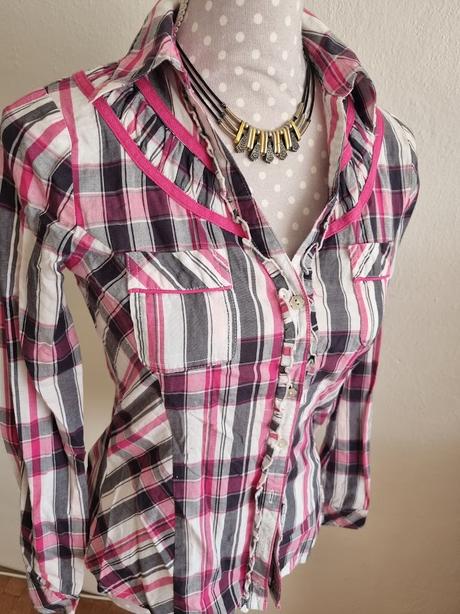 Ružovo-sivo-biela romantická košeľa tom tailor s, tom tailor,s