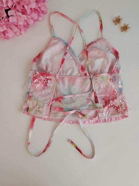 Y2k coquette pastelový crop top s flitrami, s