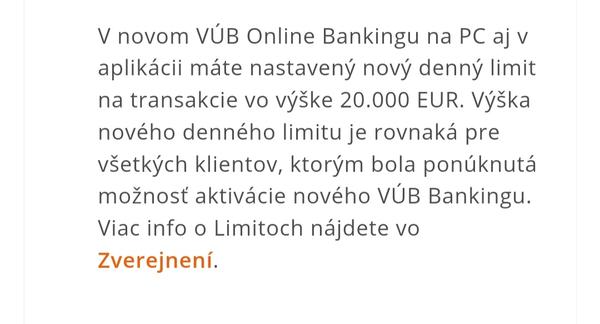 Koľko mám denný limit pre VUB Banking?