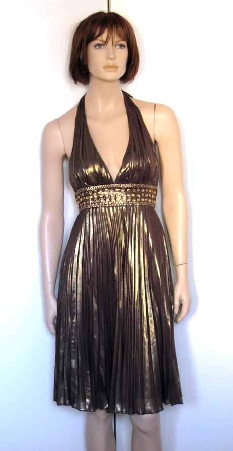 Plisované fialovo-zlaté spoločenské šaty,