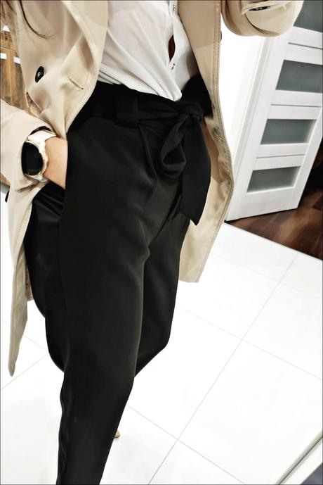 Elegantné čierna paper bag nohavice, h&m,36