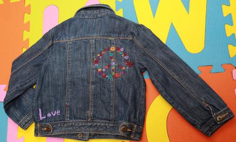 Riflová bundička s výšivkou peace, gap,104