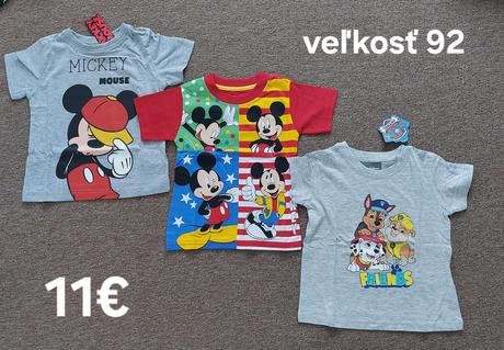 Tričko paw patrol, mickey, spiderman, cars, 92 - 134