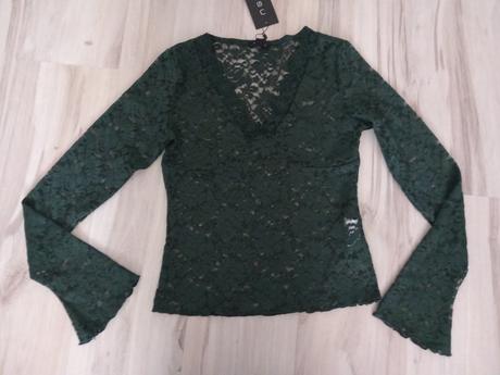 Smaragdový čipkovaný top, amisu,38 / m