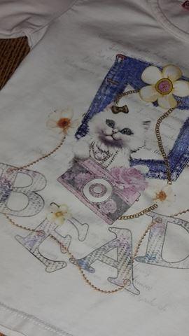 Biele tričko s mačičkou, málo nosené, 110