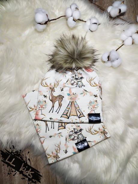 Zimný set čiapka s brmbolcom+nákrčník, 50 - 158