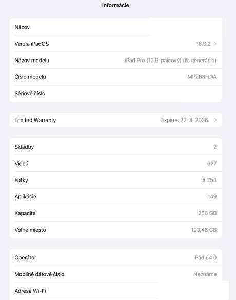 Apple ipad pro 12,9" m2 (2022) 256 gb záruka 03/20, apple