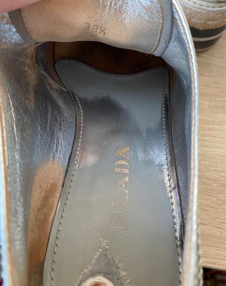 Prada silver leather lace-up derby shoe 38.5, prada,38