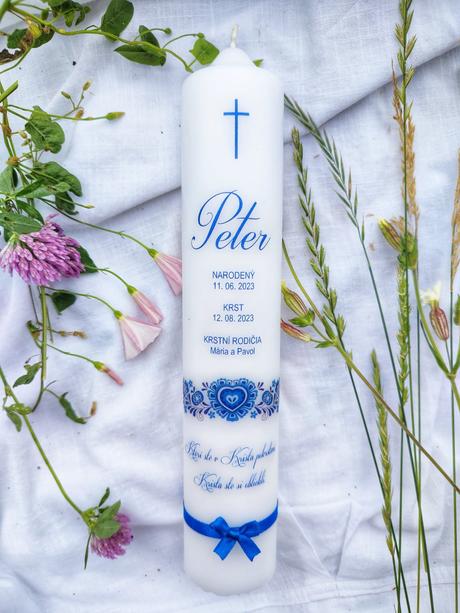 Sviečka do krstu s ľudovým motivom,