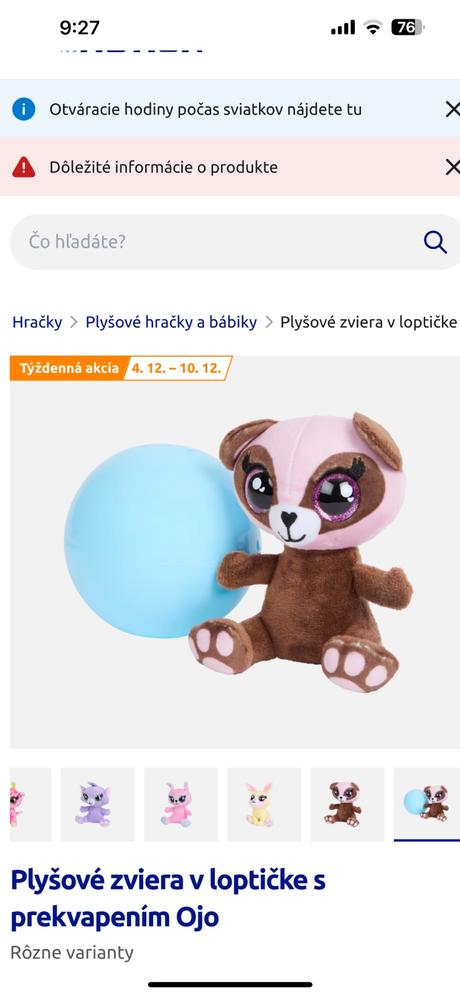 Ojo plyšové zvieratko prekvapenie v loptičke, 