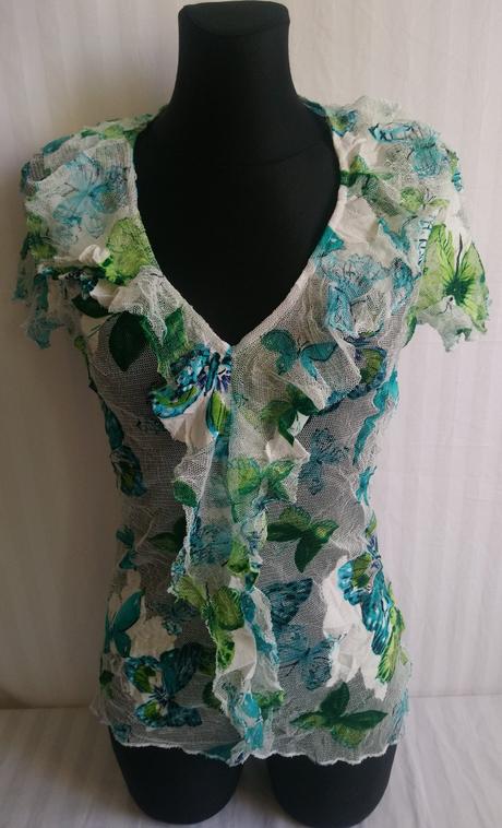 Dámsky farebný dierkový top s motýlmi, per una, marks & spencer,s