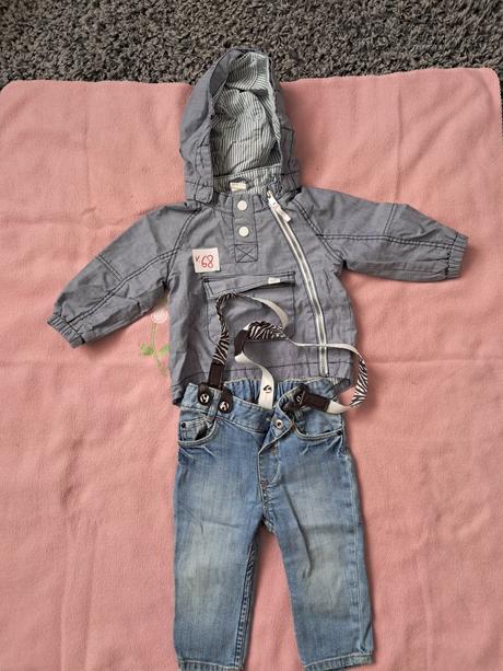 Prechodná bunda spolu s riflami na traky, 68