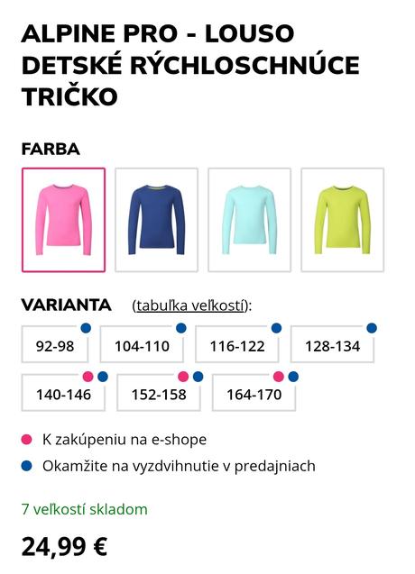 Rýchloschnúce tričko, alpine pro,104
